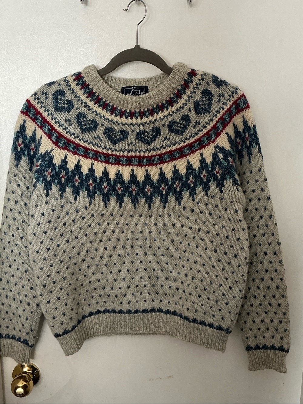 Woolrich Women's Fair Isle Crewneck Sweater - Gray with Teal & Burgundy